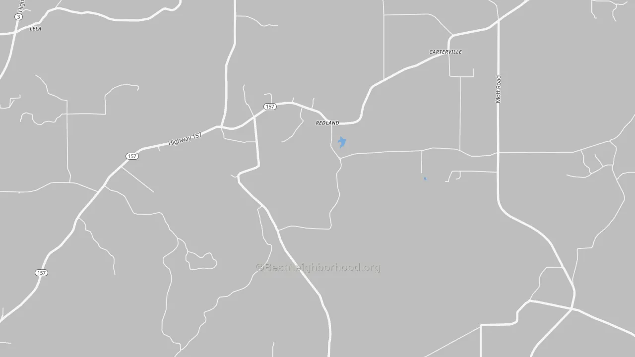 Walk Grade map of Redland, LA, walkable areas in green and car-dependent areas in red