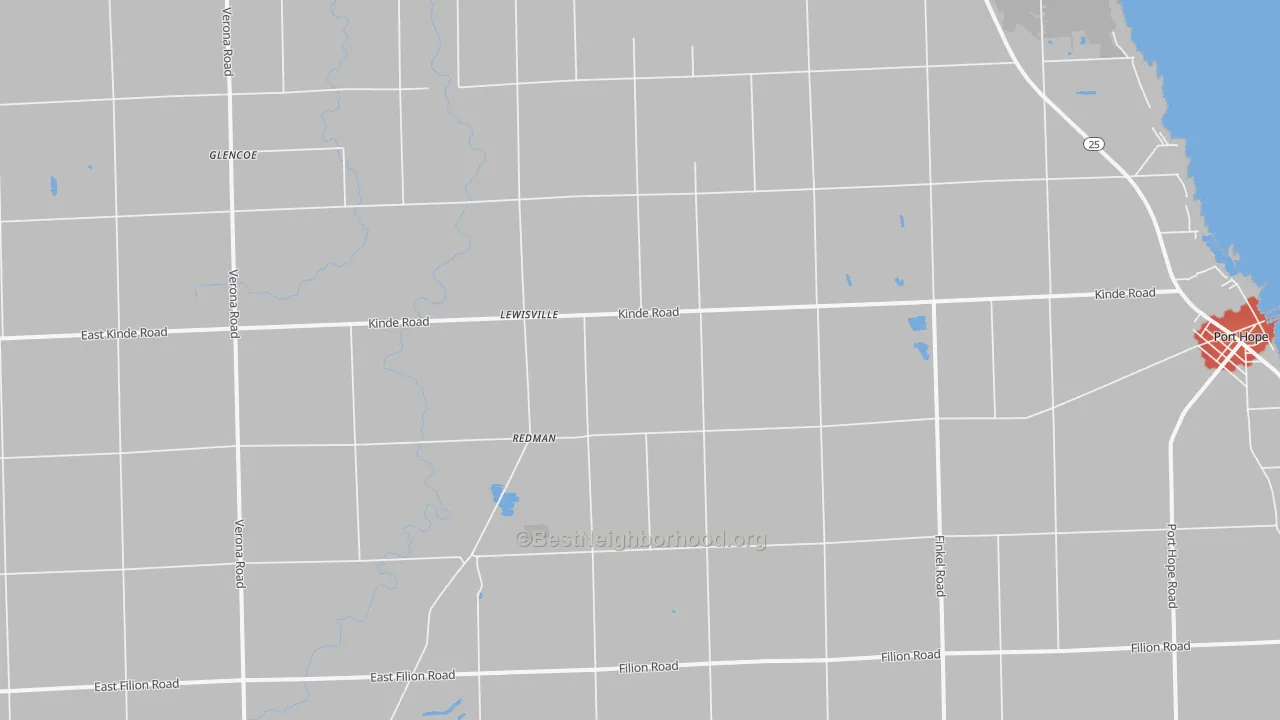 Walk Grade map of Redman, MI, walkable areas in green and car-dependent areas in red