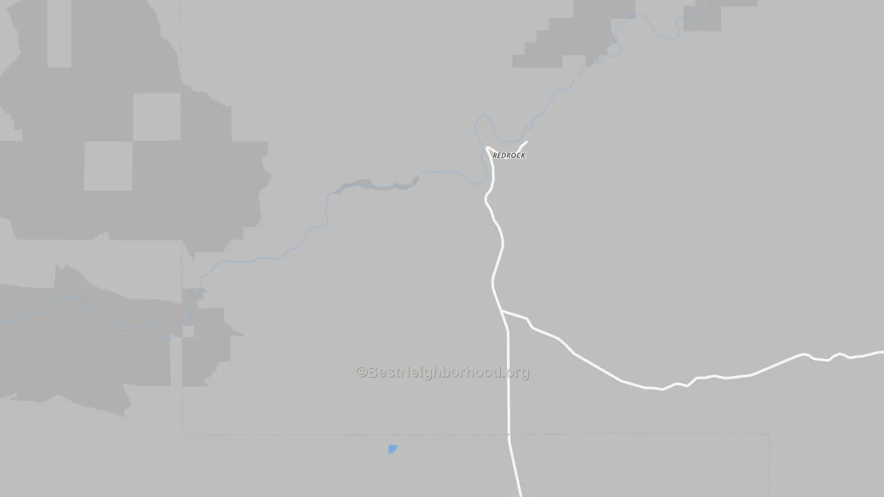 Walk Grade map of Redrock, NM, walkable areas in green and car-dependent areas in red