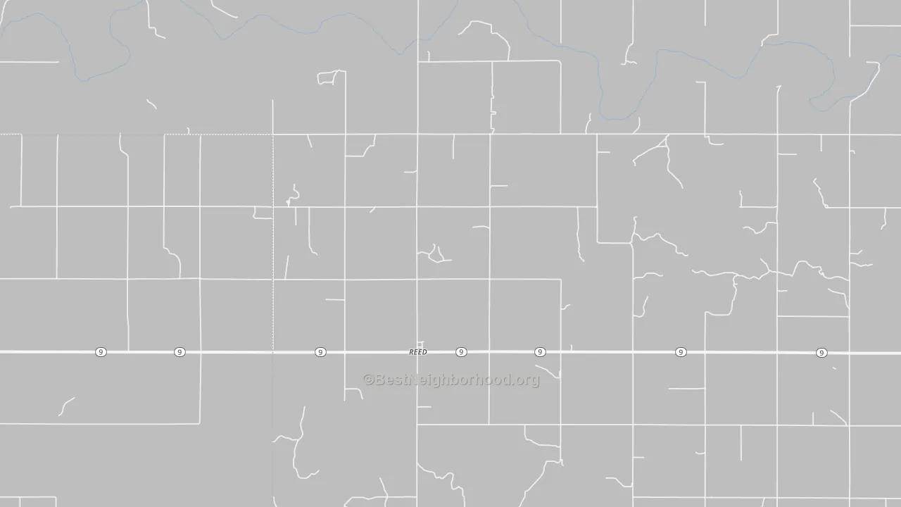 Walk Grade map of Reed, OK, walkable areas in green and car-dependent areas in red