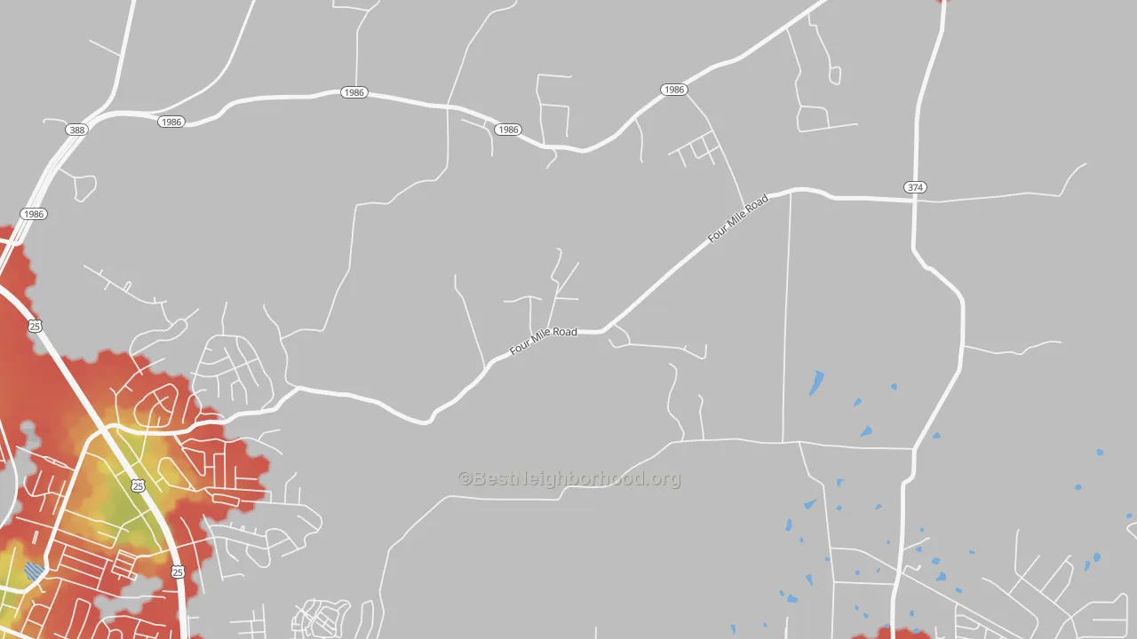 Walk Grade map of Reeds Crossing, KY, walkable areas in green and car-dependent areas in red