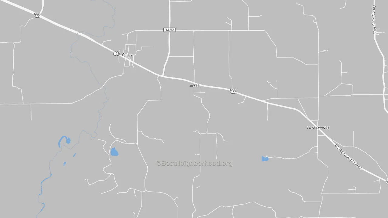 Walk Grade map of Reese, TX, walkable areas in green and car-dependent areas in red