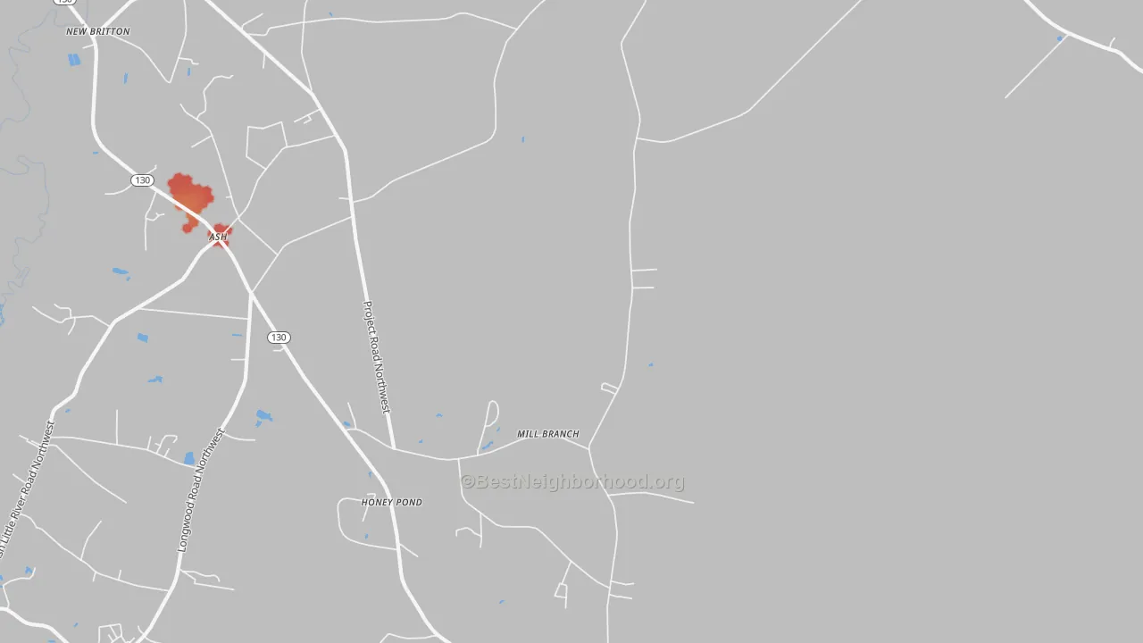 Walk Grade map of Regan, NC, walkable areas in green and car-dependent areas in red