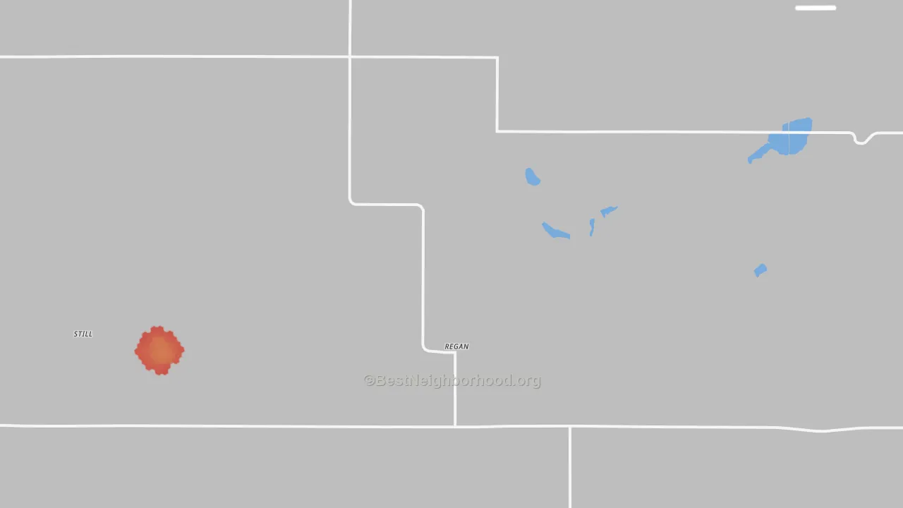 Walk Grade map of Regan, ND, walkable areas in green and car-dependent areas in red