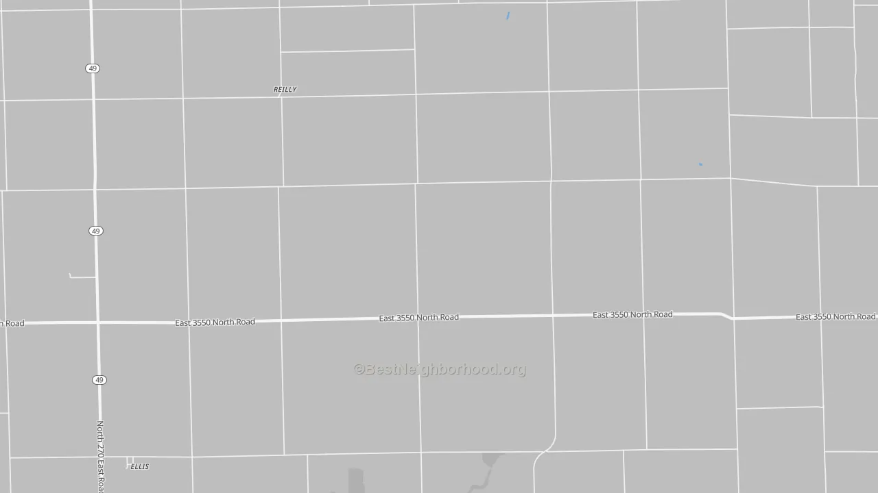 Walk Grade map of Reilly, IL, walkable areas in green and car-dependent areas in red