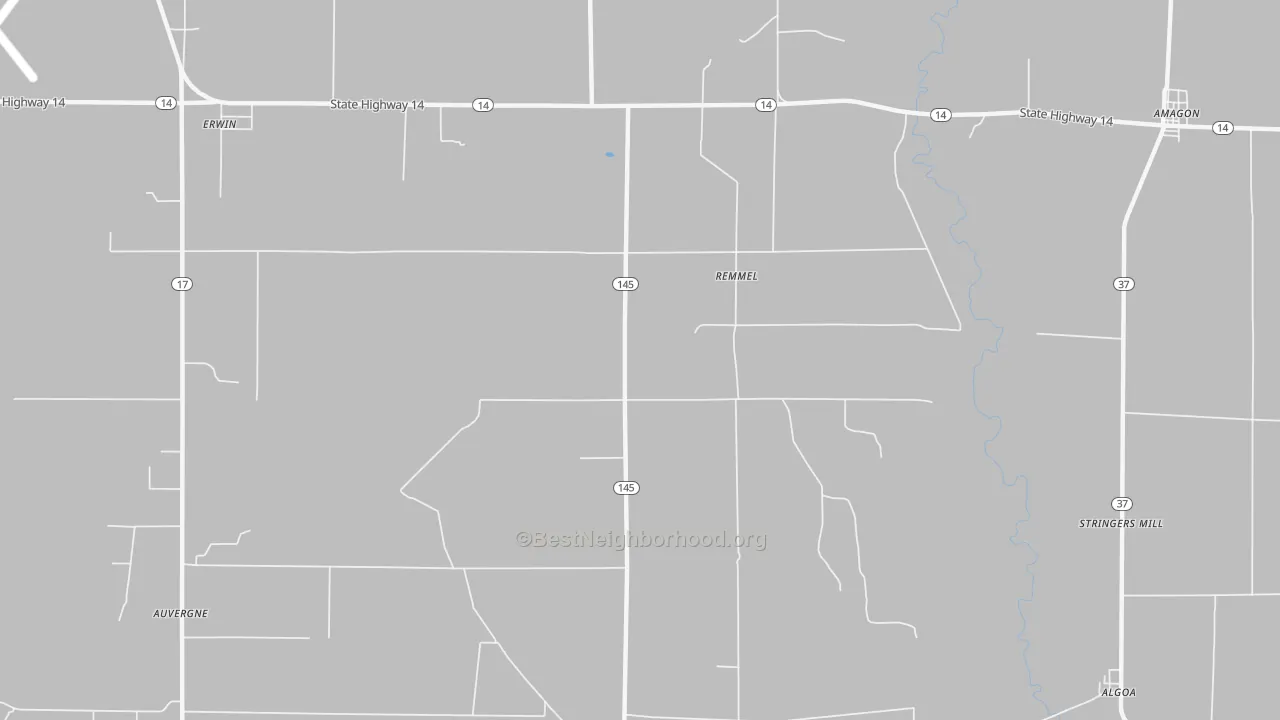 Walk Grade map of Remmel, AR, walkable areas in green and car-dependent areas in red
