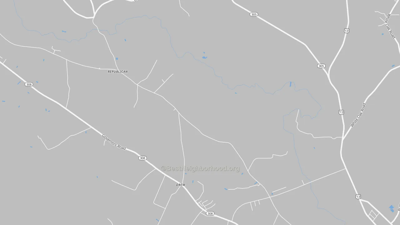 Walk Grade map of Republican, NC, walkable areas in green and car-dependent areas in red