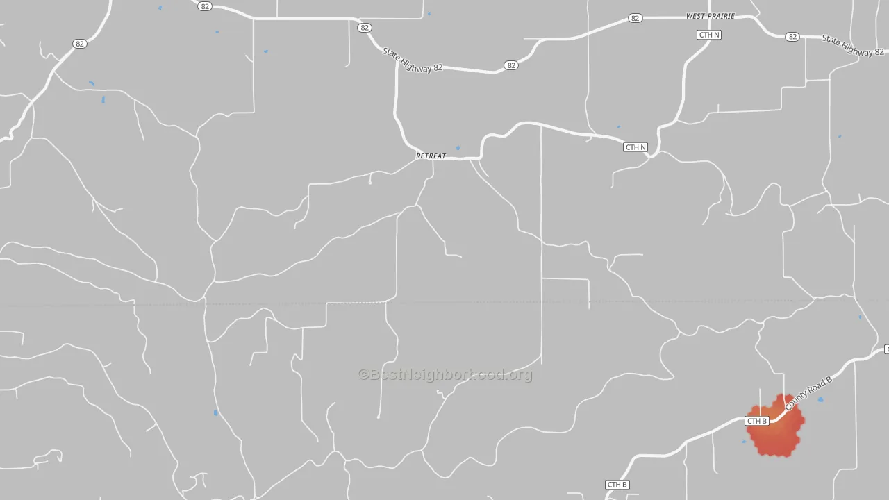 Walk Grade map of Retreat, WI, walkable areas in green and car-dependent areas in red