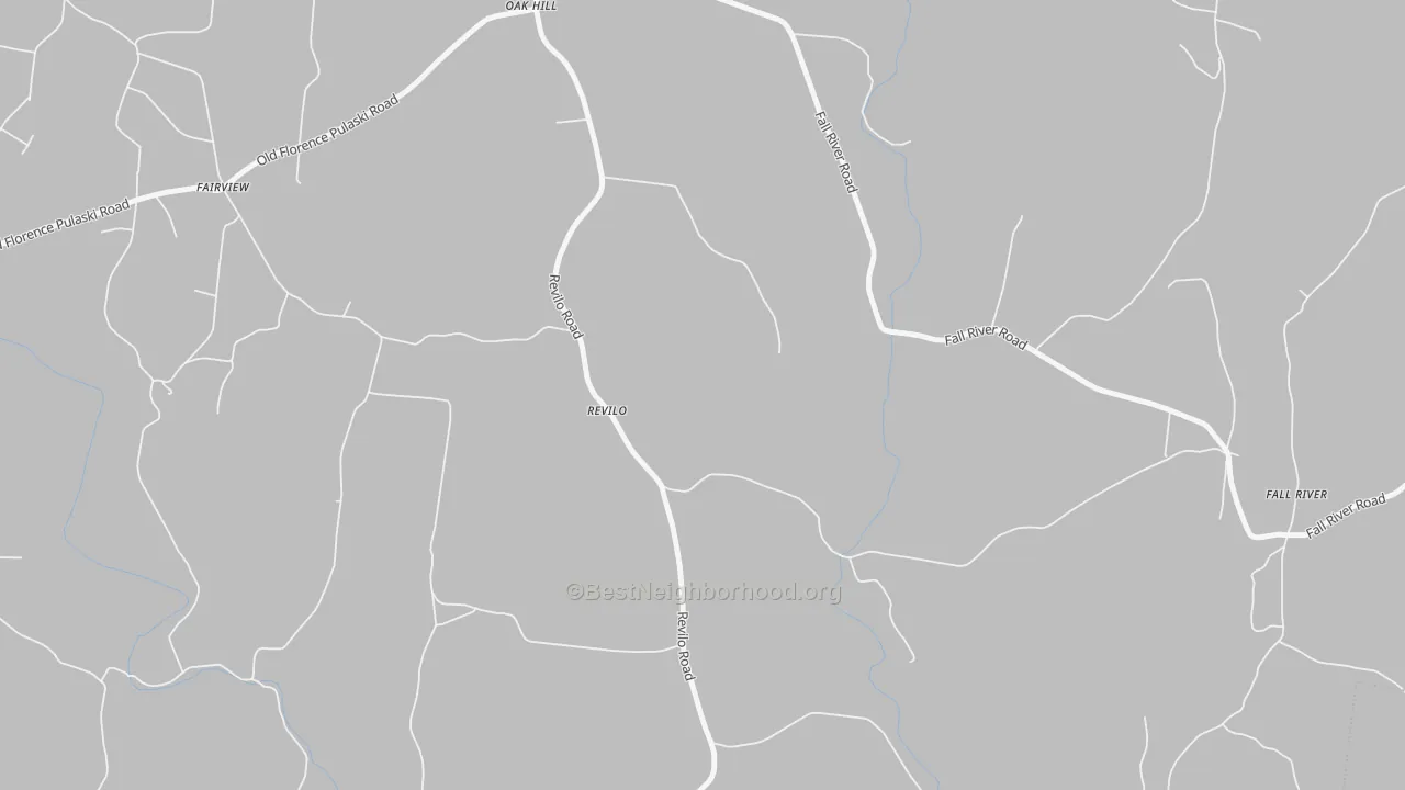 Walk Grade map of Revilo, TN, walkable areas in green and car-dependent areas in red