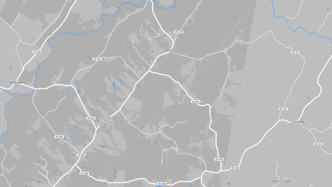 Walk Grade map of Riceville, VA, walkable areas in green and car-dependent areas in red