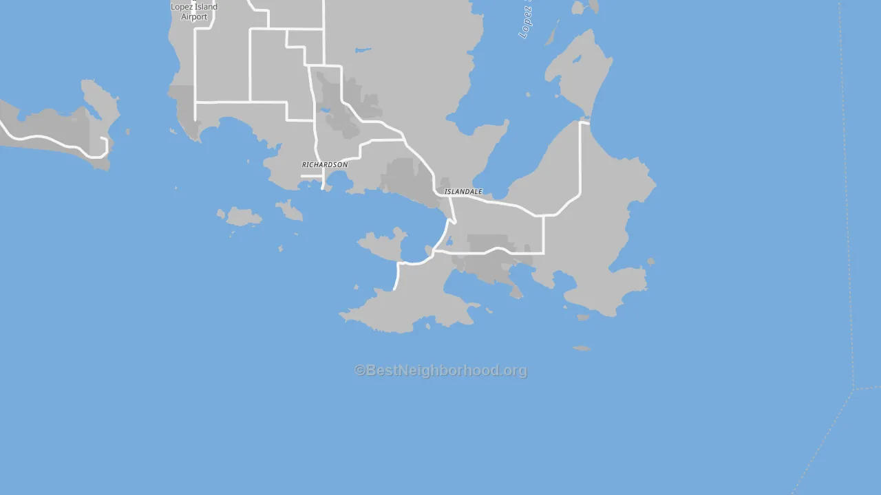 Walk Grade map of Richardson, WA, walkable areas in green and car-dependent areas in red