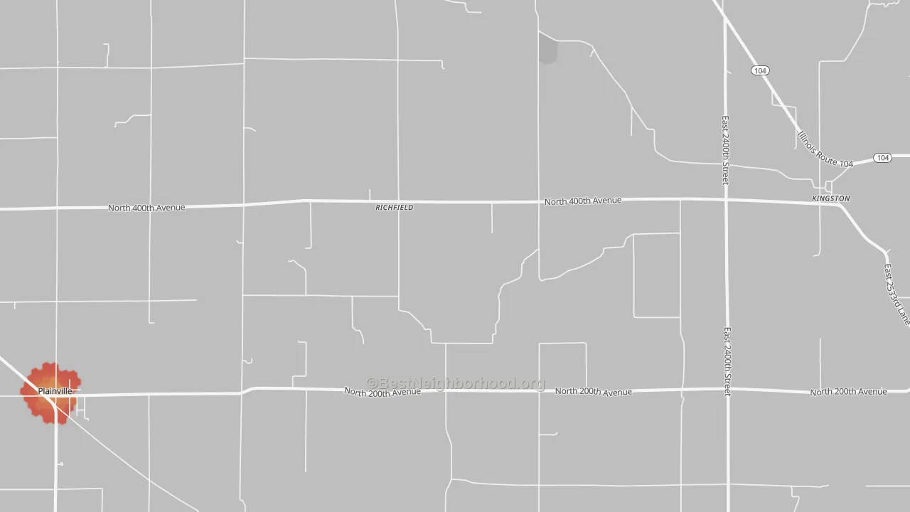 Walk Grade map of Richfield, IL, walkable areas in green and car-dependent areas in red