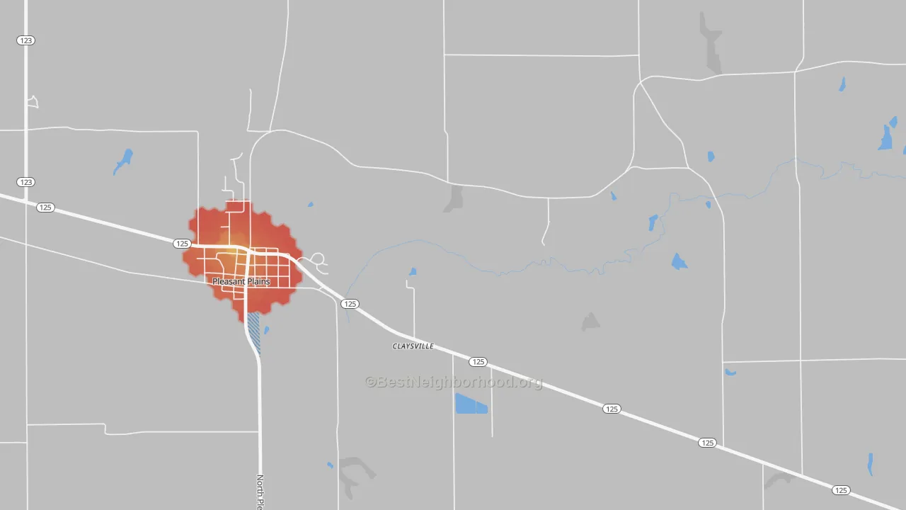 Walk Grade map of Richland, IL, walkable areas in green and car-dependent areas in red