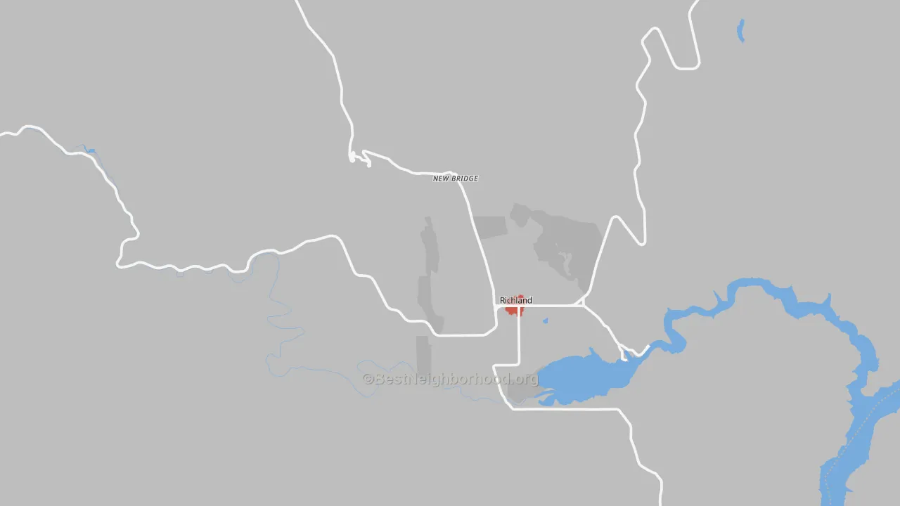 Walk Grade map of Richland, OR, walkable areas in green and car-dependent areas in red