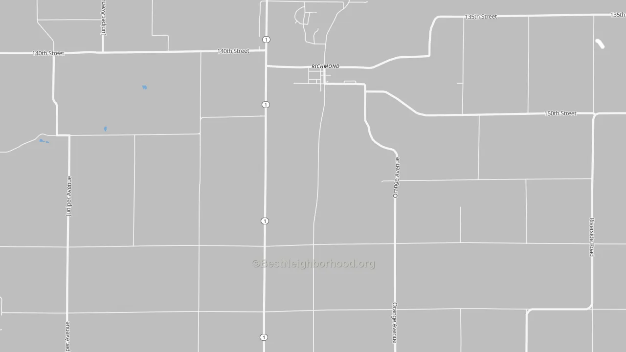 Walk Grade map of Richmond, IA, walkable areas in green and car-dependent areas in red