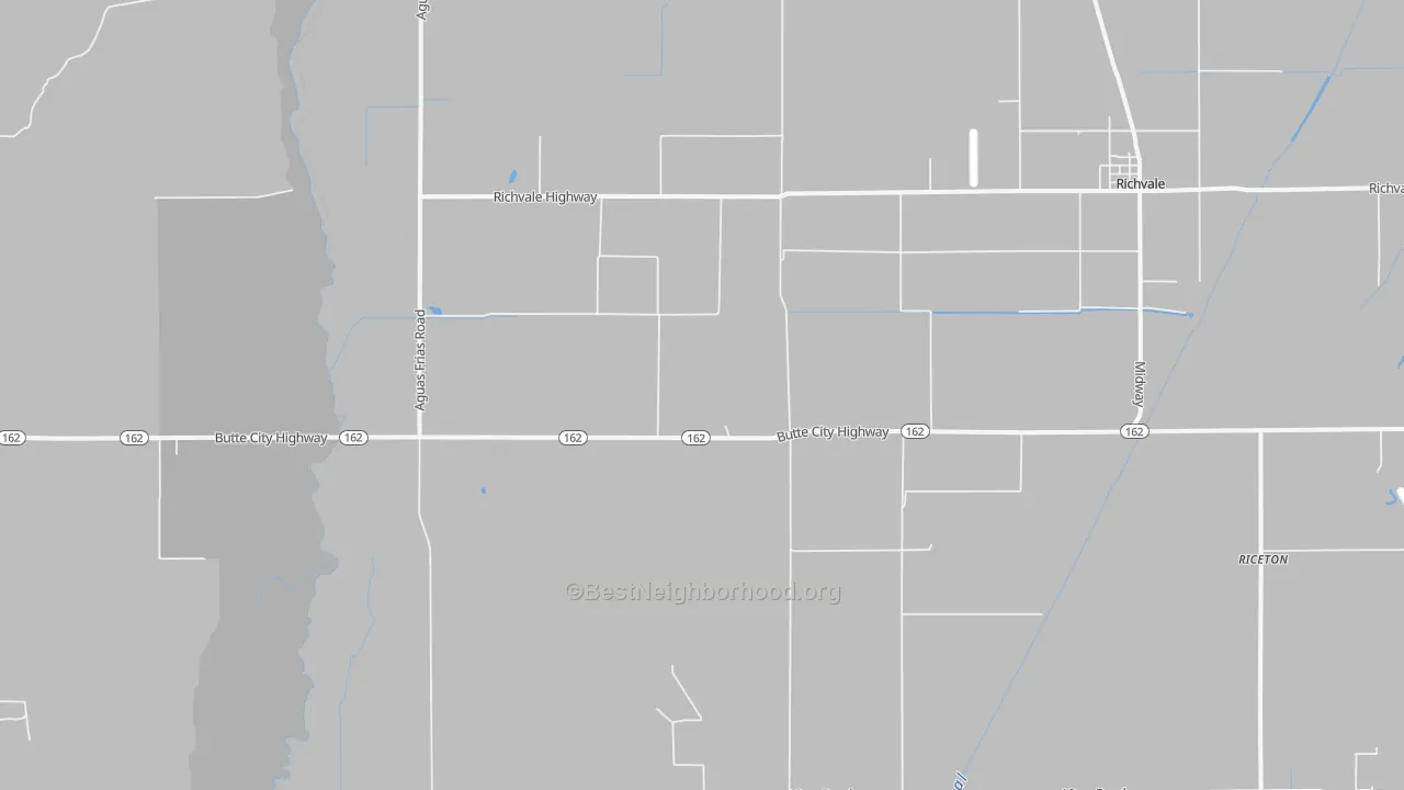 Walk Grade map of Richvale, CA, walkable areas in green and car-dependent areas in red