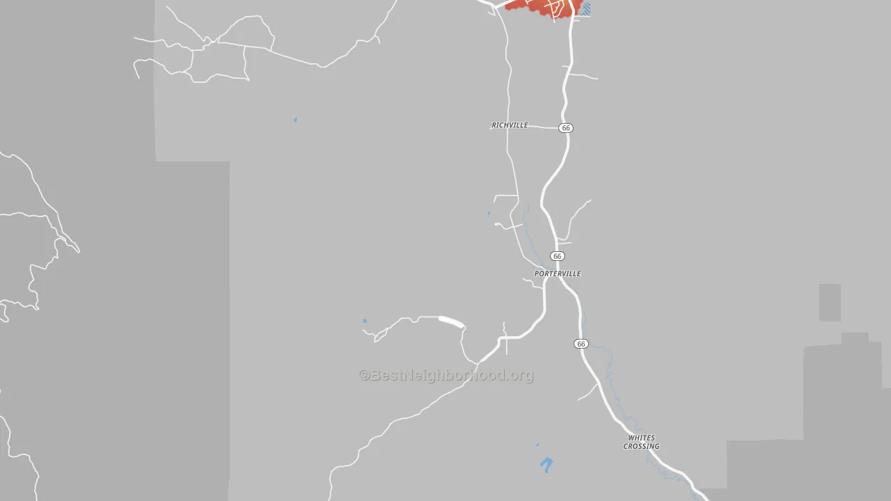 Walk Grade map of Richville, UT, walkable areas in green and car-dependent areas in red