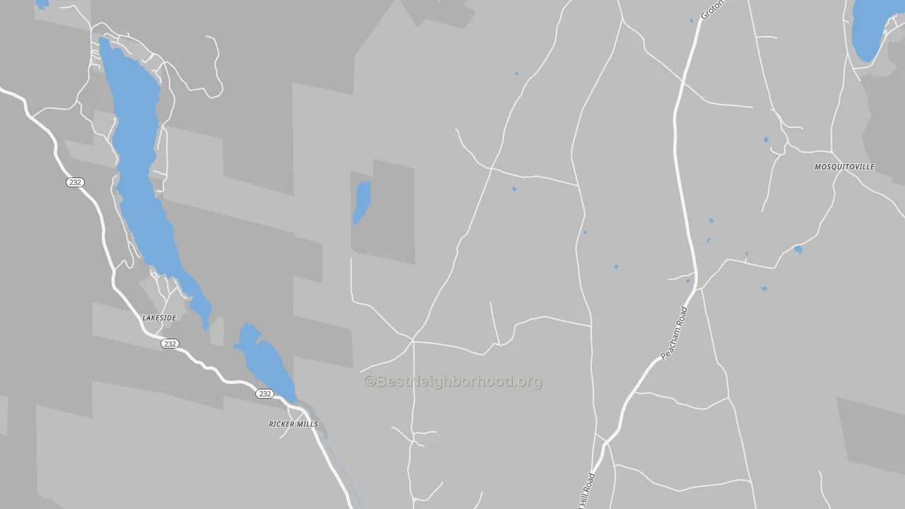 Walk Grade map of Ricker Mills, VT, walkable areas in green and car-dependent areas in red