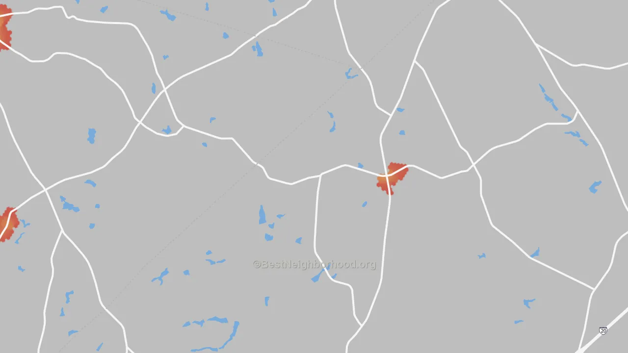 Walk Grade map of Ridge Spring, SC, walkable areas in green and car-dependent areas in red