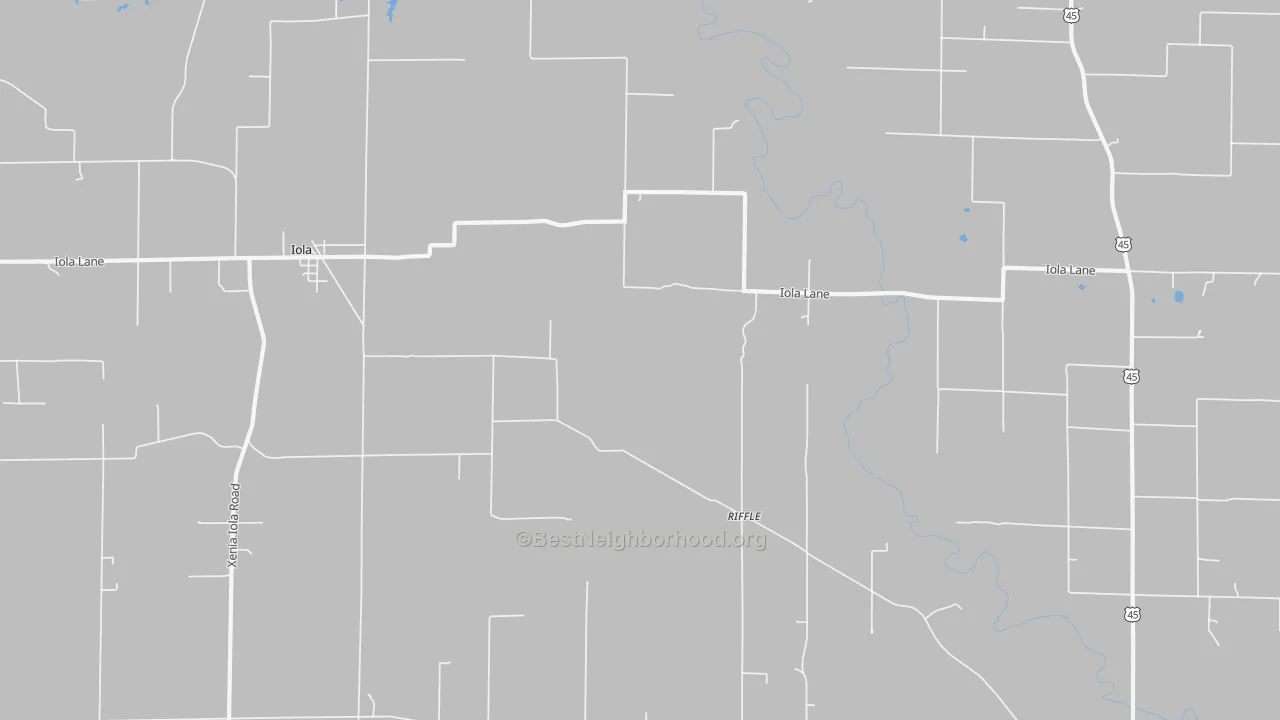 Walk Grade map of Riffle, IL, walkable areas in green and car-dependent areas in red