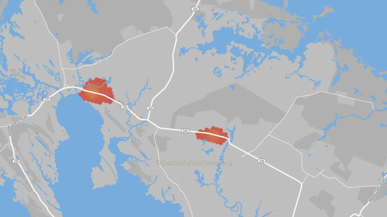 Walk Grade map of Riggins Corner, MD, walkable areas in green and car-dependent areas in red