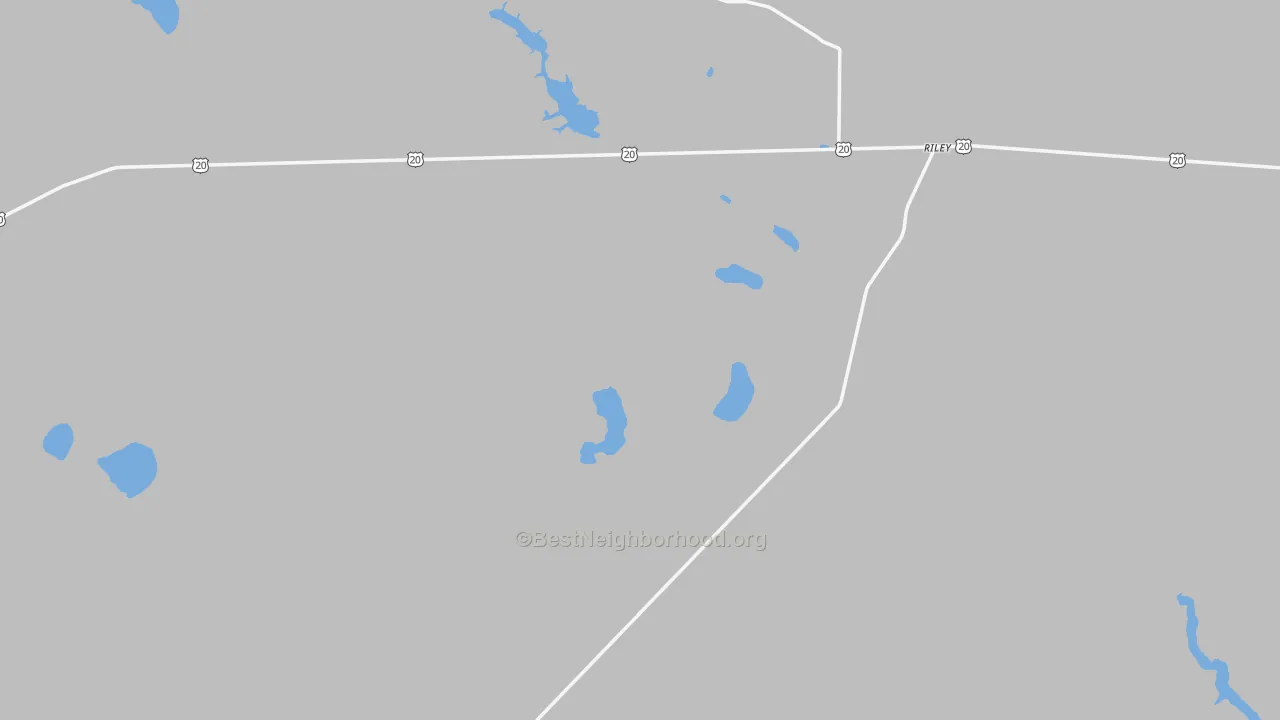 Walk Grade map of Riley, OR, walkable areas in green and car-dependent areas in red