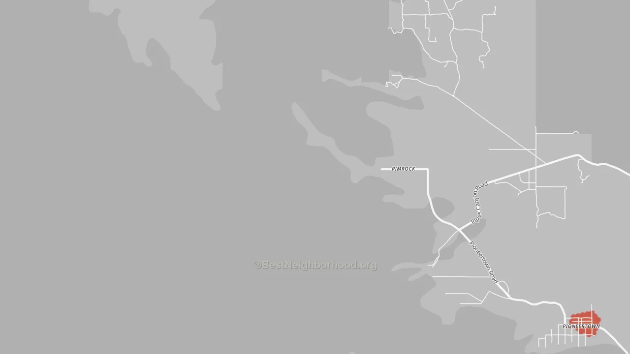 Walk Grade map of Rimrock, CA, walkable areas in green and car-dependent areas in red