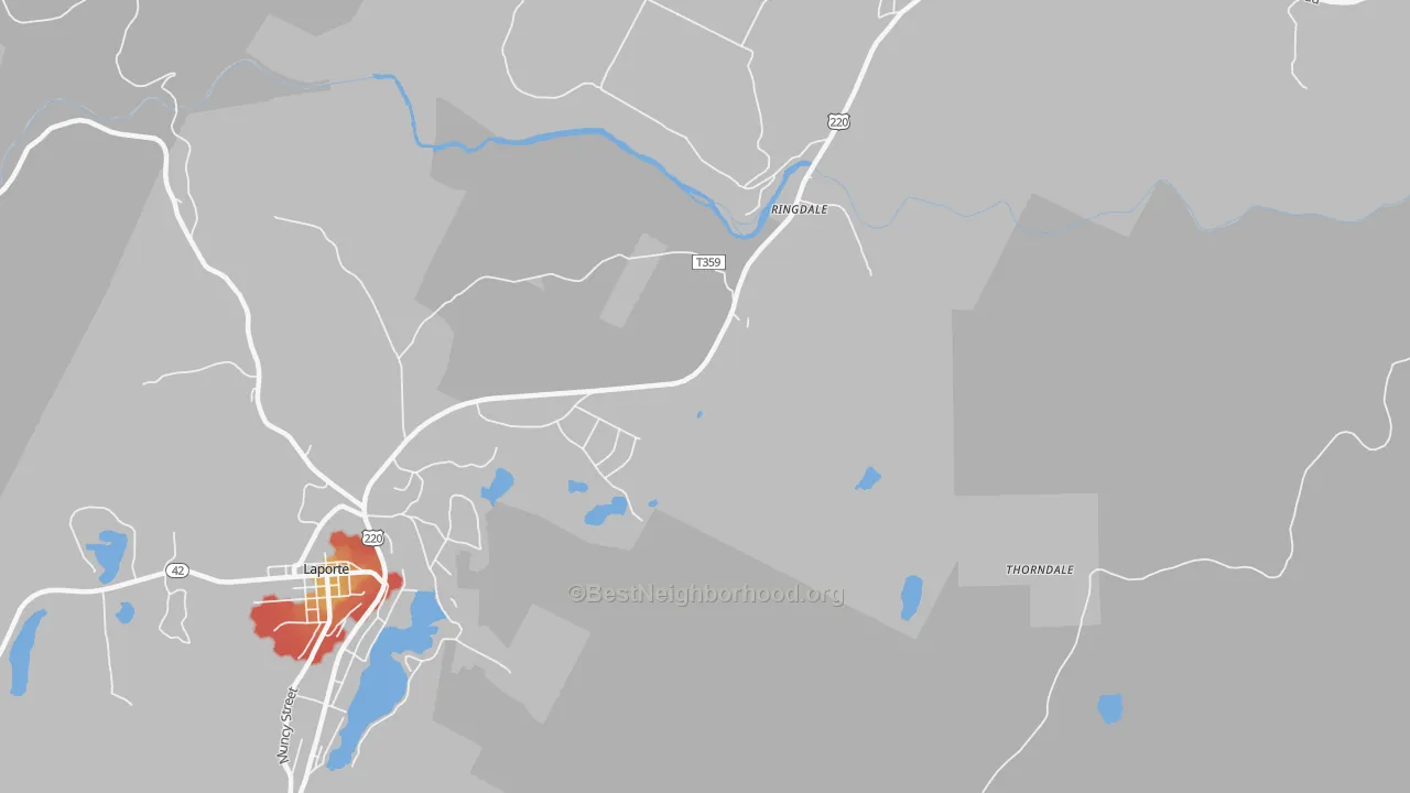Walk Grade map of Ringdale, PA, walkable areas in green and car-dependent areas in red