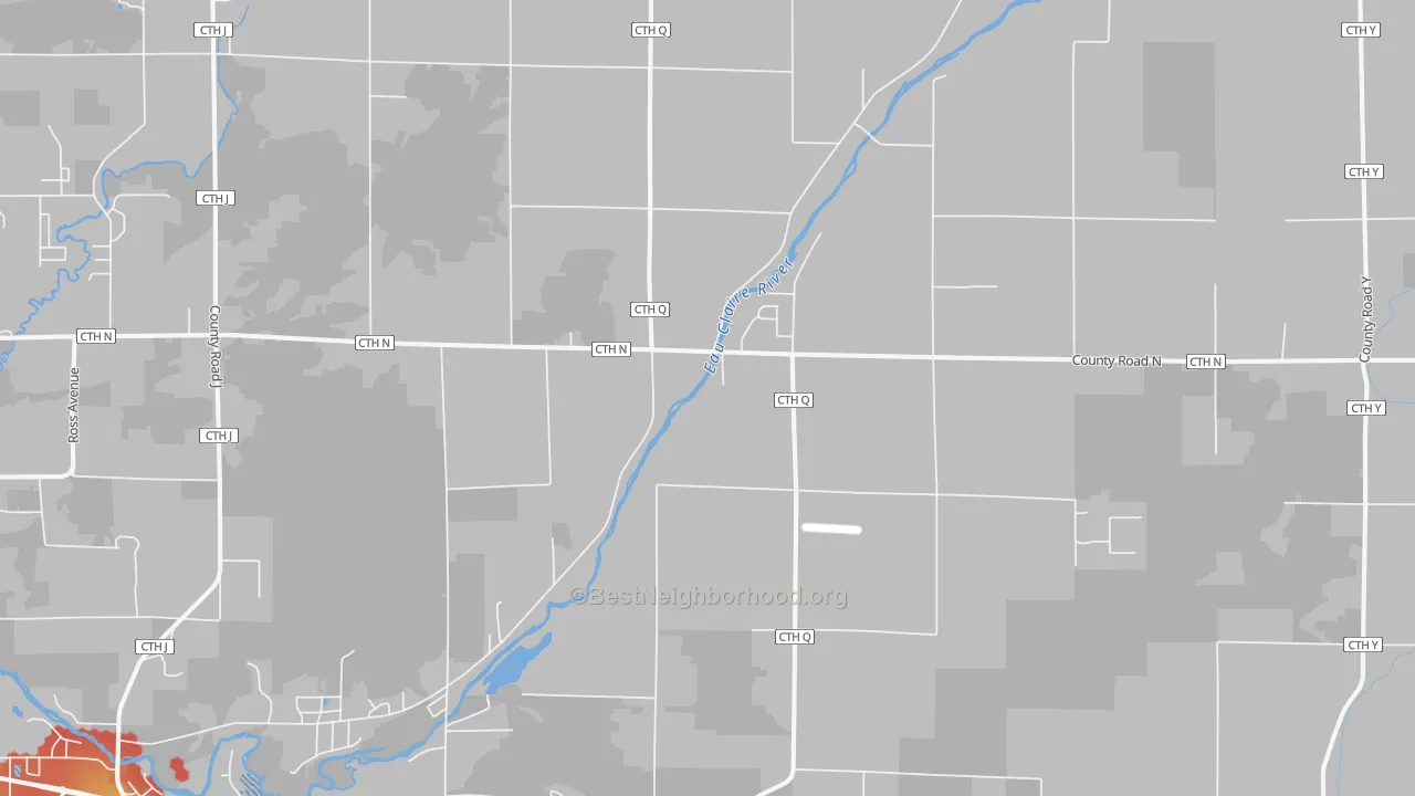 Walk Grade map of Ringle, WI, walkable areas in green and car-dependent areas in red
