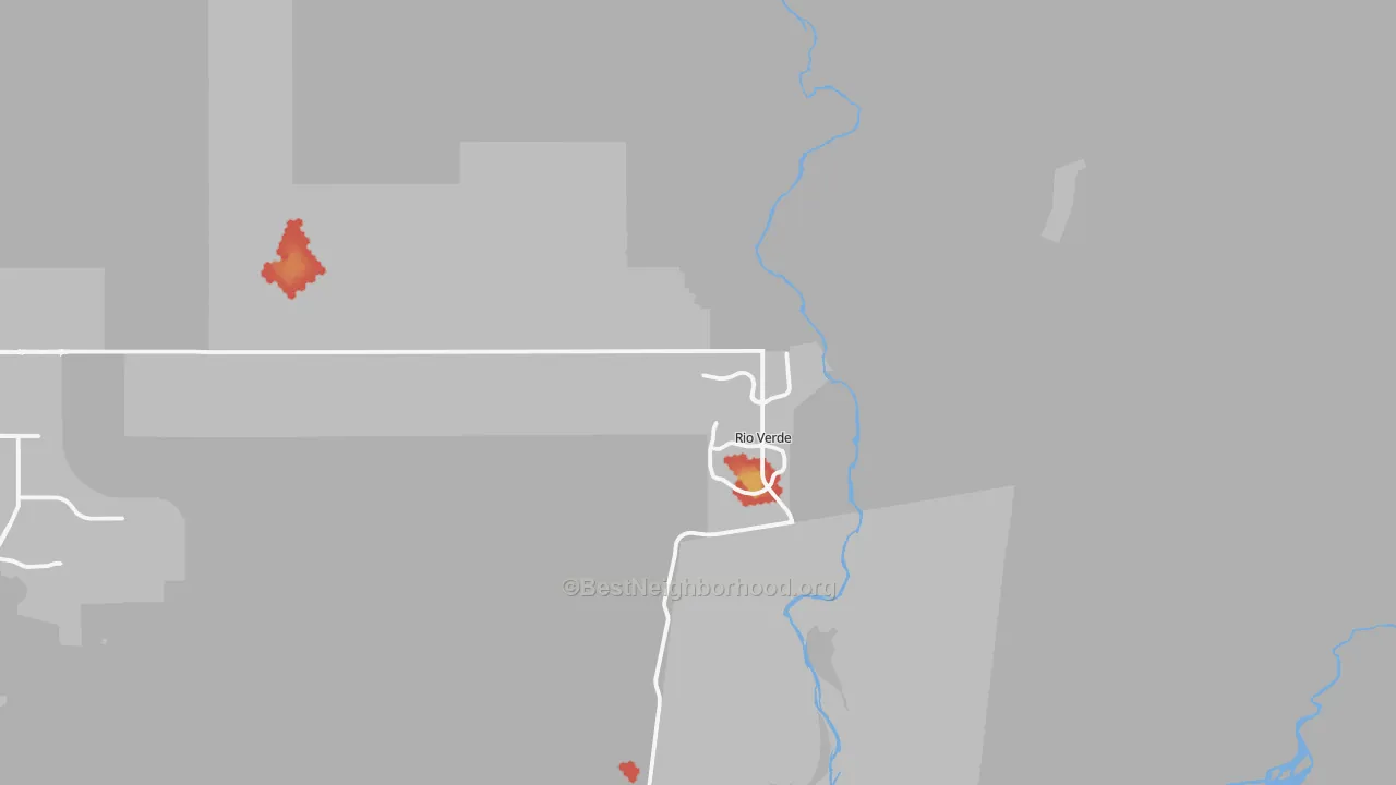 Walk Grade map of Rio Verde, AZ, walkable areas in green and car-dependent areas in red