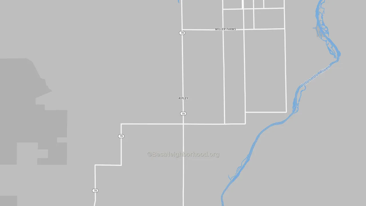 Walk Grade map of Ripley, CA, walkable areas in green and car-dependent areas in red