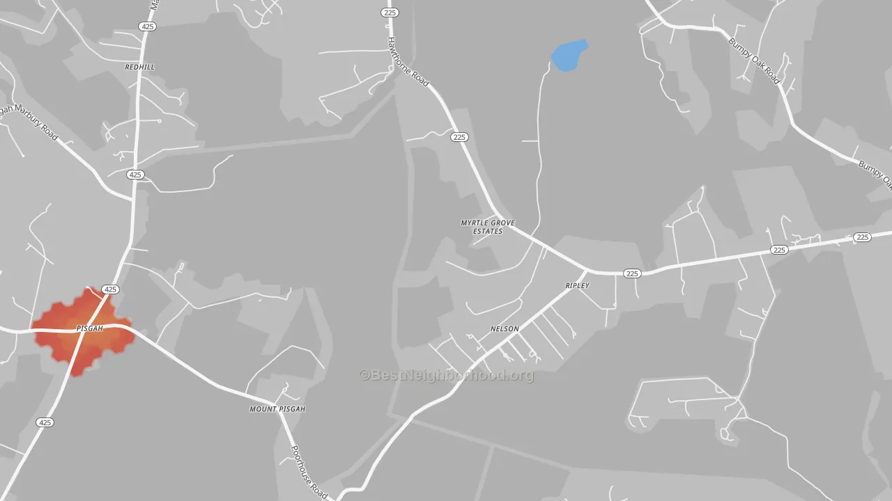 Walk Grade map of Ripley, MD, walkable areas in green and car-dependent areas in red