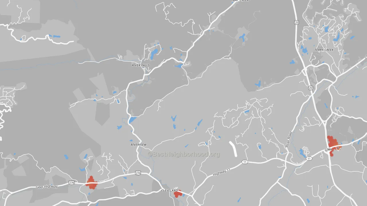 Walk Grade map of River Falls, SC, walkable areas in green and car-dependent areas in red