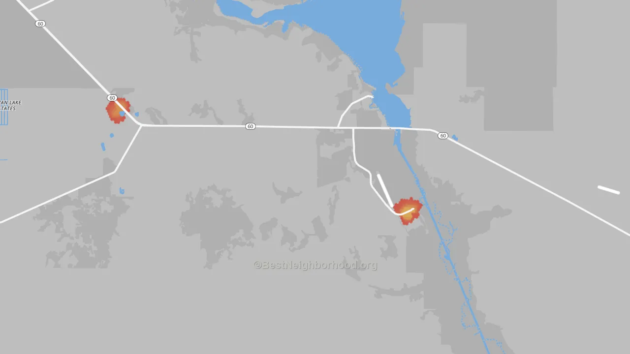 Walk Grade map of River Ranch, FL, walkable areas in green and car-dependent areas in red