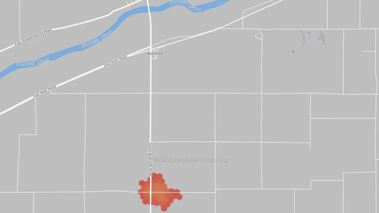 Walk Grade map of Riverside, IN, walkable areas in green and car-dependent areas in red