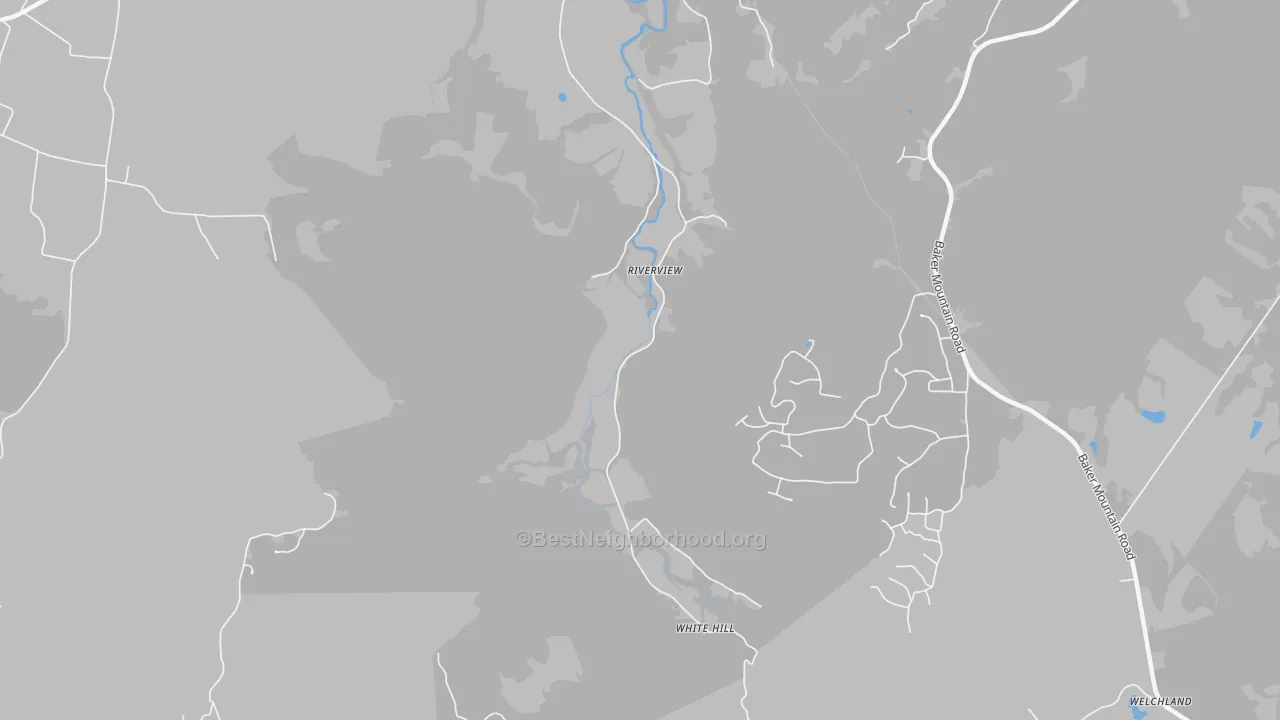 Walk Grade map of Riverview, TN, walkable areas in green and car-dependent areas in red