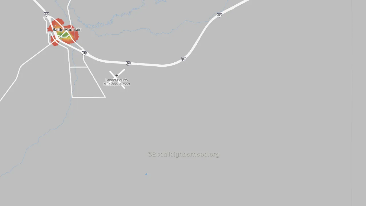 Walk Grade map of Rixies, NV, walkable areas in green and car-dependent areas in red