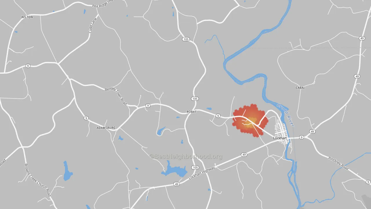 Walk Grade map of Robat, SC, walkable areas in green and car-dependent areas in red