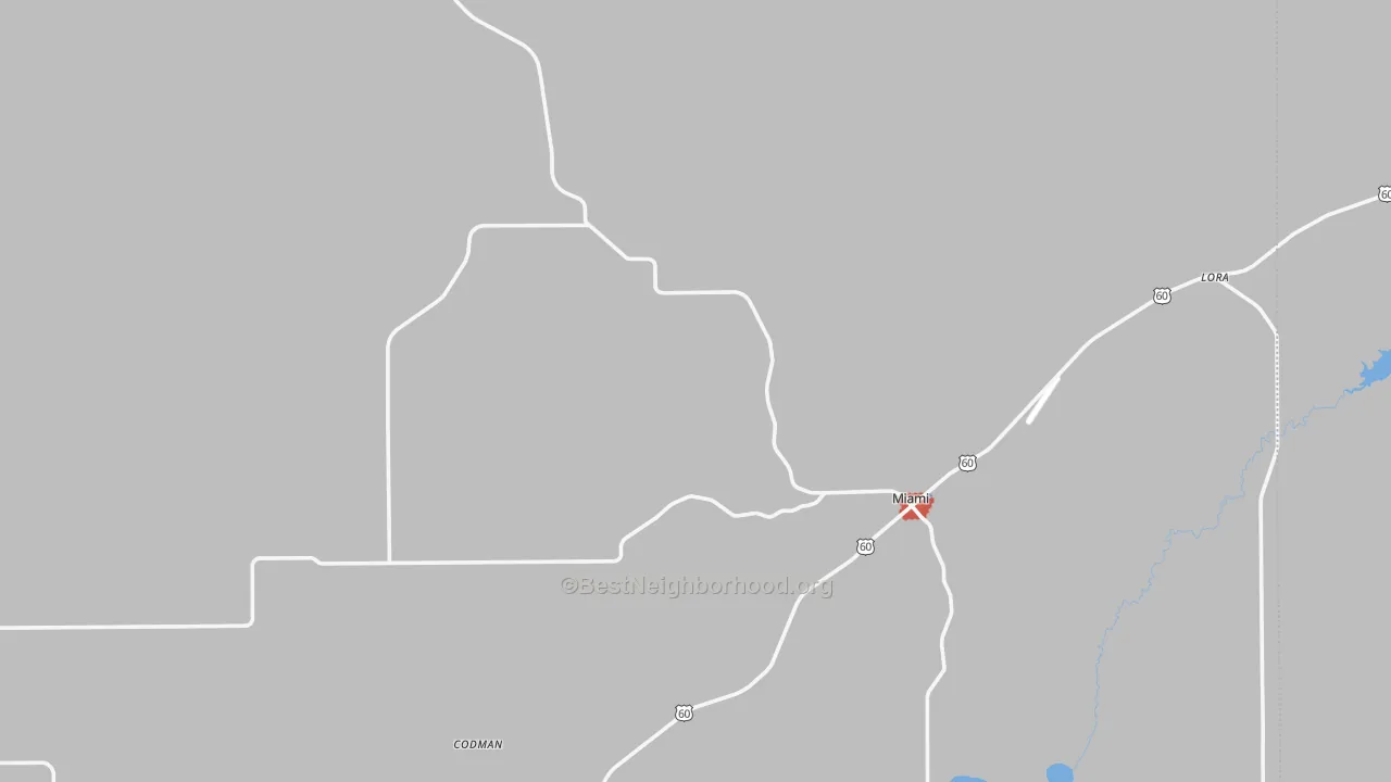 Walk Grade map of Roberts County, TX, walkable areas in green and car-dependent areas in red