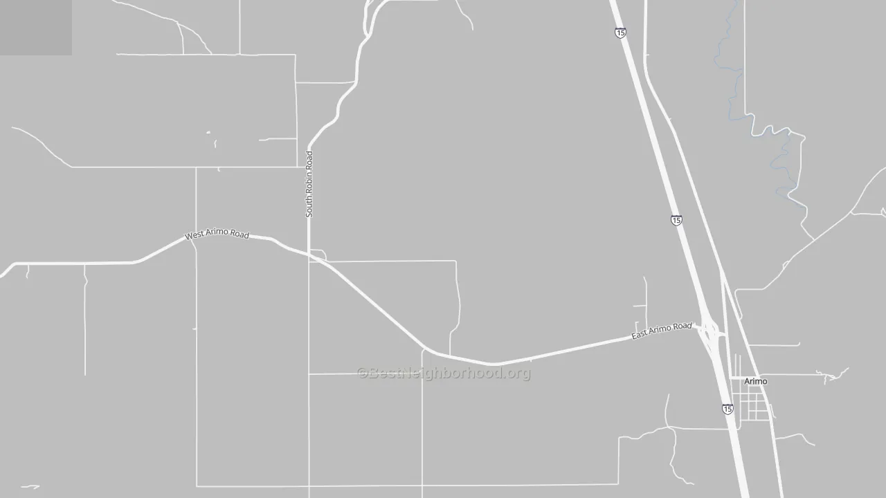 Walk Grade map of Robin, ID, walkable areas in green and car-dependent areas in red
