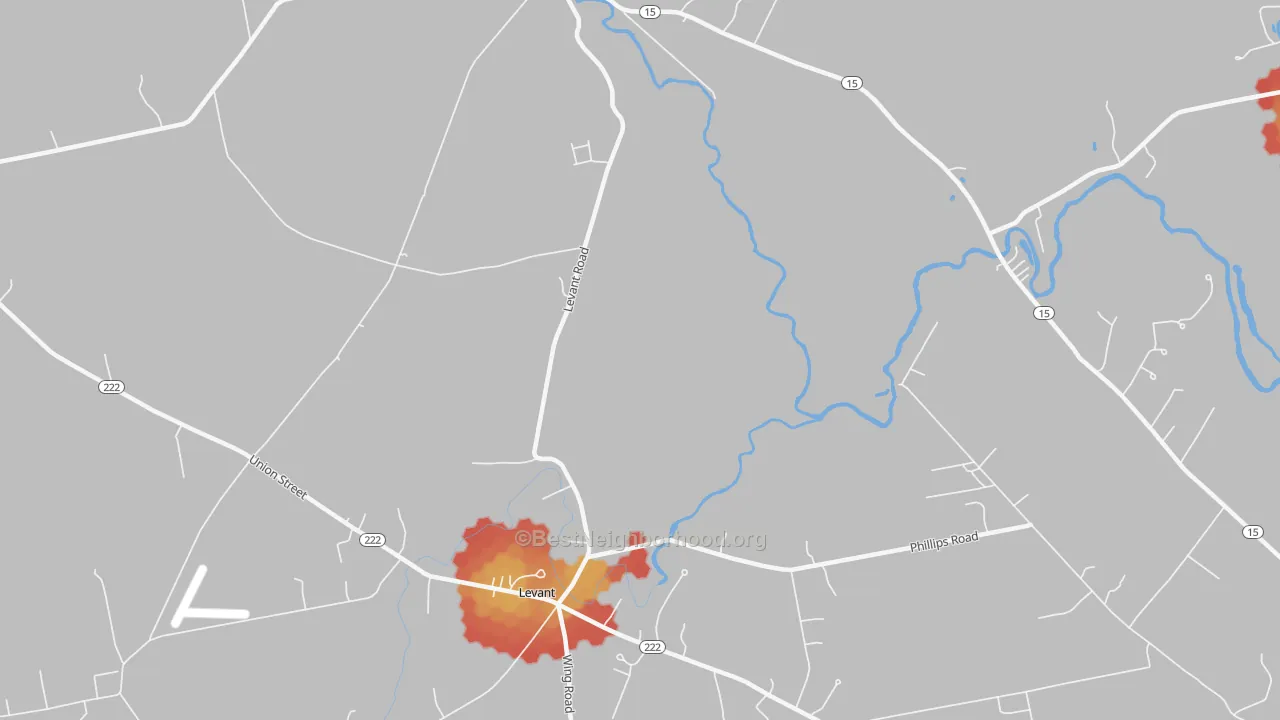 Walk Grade map of Robyville, ME, walkable areas in green and car-dependent areas in red