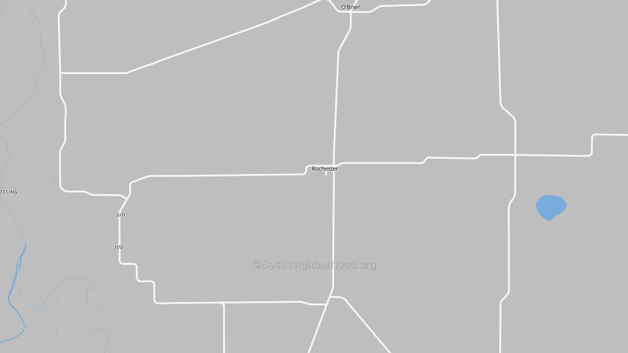 Walk Grade map of Rochester, TX, walkable areas in green and car-dependent areas in red