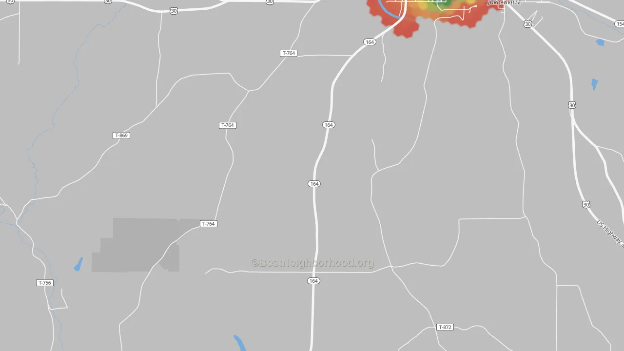 Walk Grade map of Rock Camp, OH, walkable areas in green and car-dependent areas in red