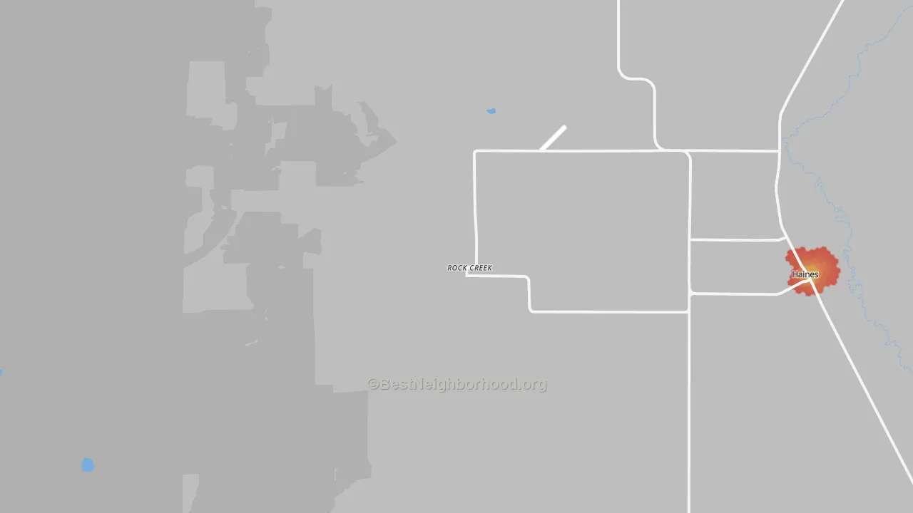 Walk Grade map of Rock Creek, OR, walkable areas in green and car-dependent areas in red