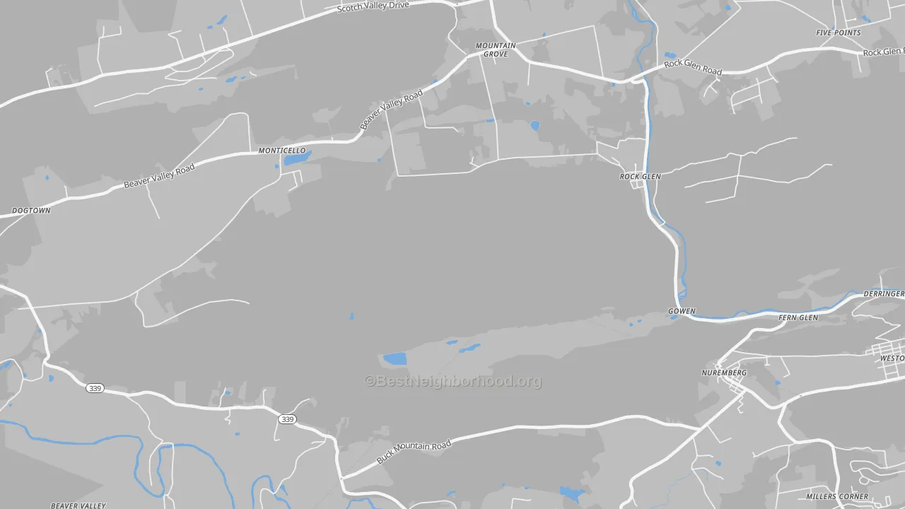 Walk Grade map of Rock Glen, PA, walkable areas in green and car-dependent areas in red