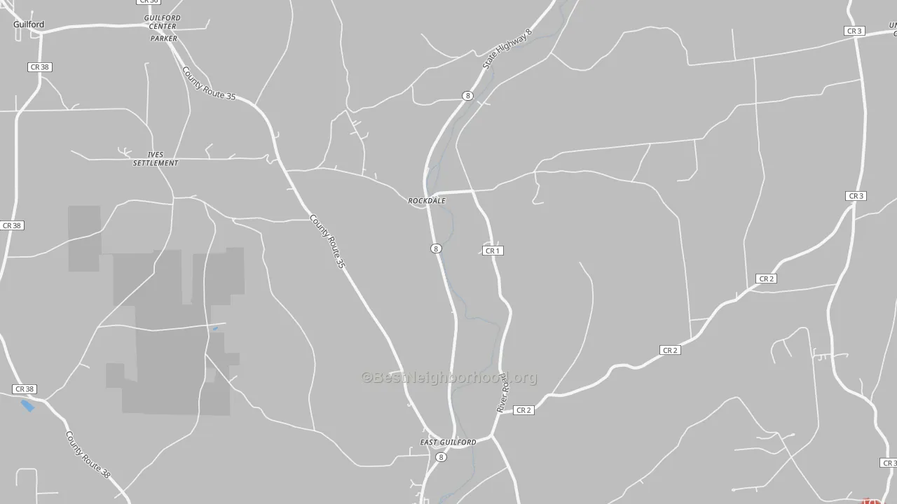Walk Grade map of Rockdale, NY, walkable areas in green and car-dependent areas in red