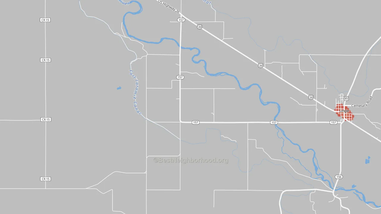 Walk Grade map of Rockeagle, WY, walkable areas in green and car-dependent areas in red