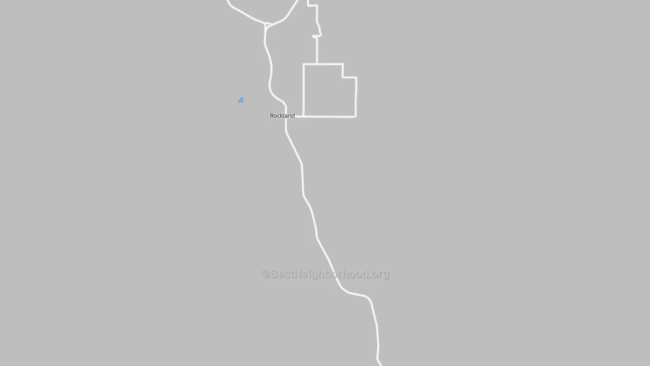 Walk Grade map of Rockland, ID, walkable areas in green and car-dependent areas in red