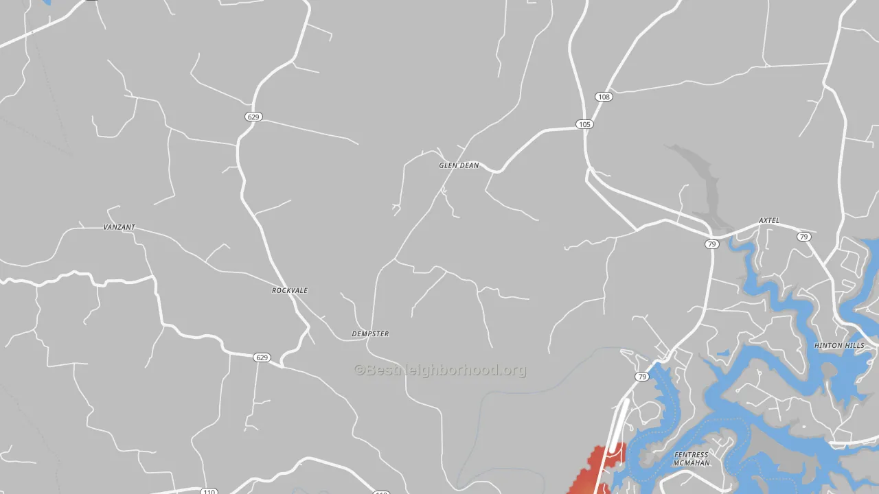Walk Grade map of Rockvale, KY, walkable areas in green and car-dependent areas in red