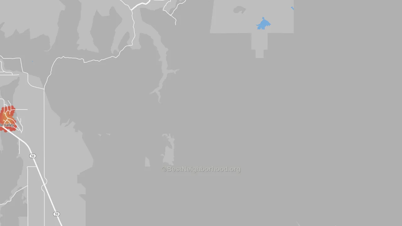 Walk Grade map of Rockville, UT, walkable areas in green and car-dependent areas in red